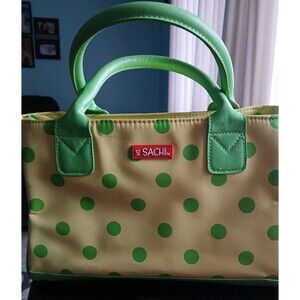 Sachi Thermal Yellow/Lime Green Polka Dot Insulated  Tote Bag/LUNCH Bag